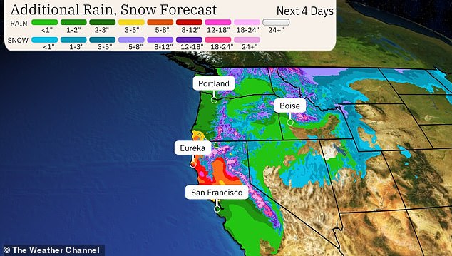 The Category 5 atmospheric river will significantly increase the amount of precipitation falling across the region, especially in California