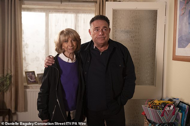 John, who played hapless children's entertainer Jesse from 2008 to 2010, returned to the cobbles last month (pictured with Gail)