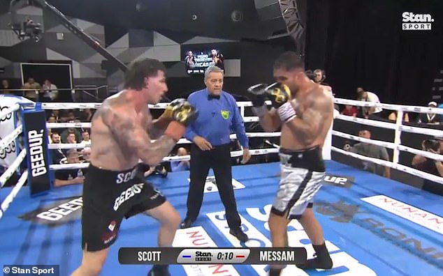 It came after Scott (left) defeated ex-All Blacks star Liam Messam (right) in the ring on Wednesday