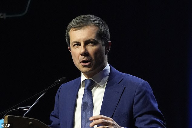 US Secretary of Transportation Pete Buttigieg speaks at an election campaign party