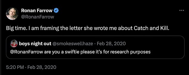 In 2020, Ronan confirmed that he is a 'huge' Swiftie and that Swift is a fan of his #MeToo advocate