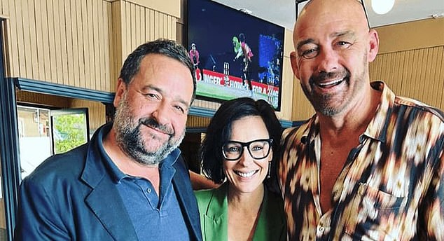 The foursome appeared cheerful and smiled for the camera while holding festive cocktails. Geyer is pictured with Triple M co-stars Natarsha Belling and Mick Molloy