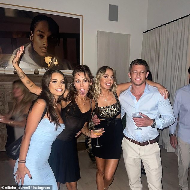 In photos shared to Instagram, the controversial Love Island contestant posed with Tish and Miley Cyrus at the intimate wedding reception in Malibu