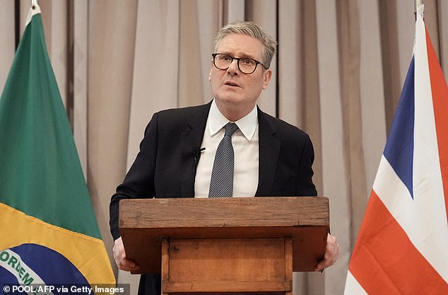 Prime Minister Keir Starmer speaks during a press conference on the sidelines of the G20 summit in Rio de Janeiro, Brazil, on November 19