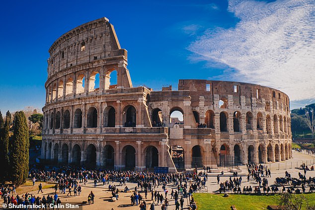 The Colosseum was built of 750,000 tons of stone, 8,000 tons of marble and 6,000 tons of concrete