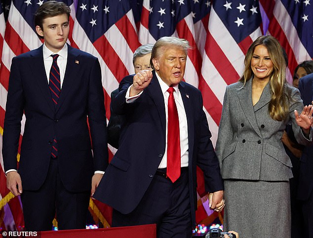 Barron, 18, could be seen standing a head above the rest of the Republican cohort as they took the stage at Trump's Mar-a-Lago estate.