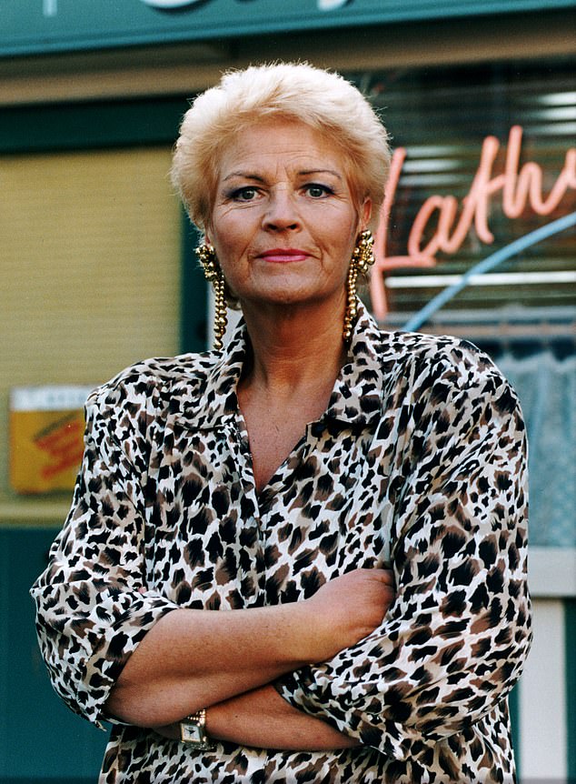 Pam St Clement, who played Pat Butcher in EastEnders, in her iconic animal print