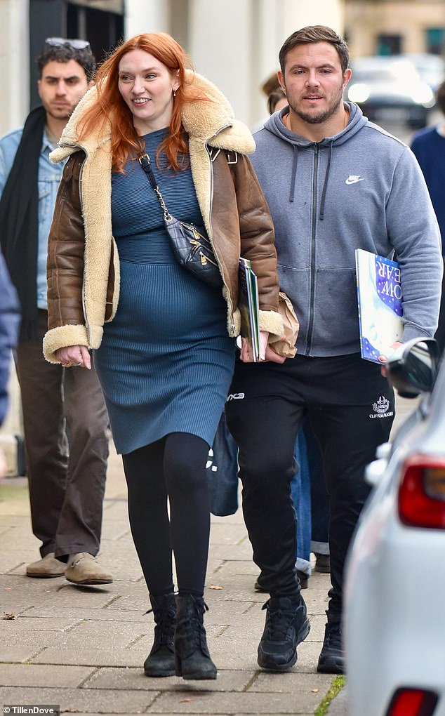 Eleanor looked radiant as she headed out for a walk with her husband of two years, wearing a cozy teddy bear flight jacket