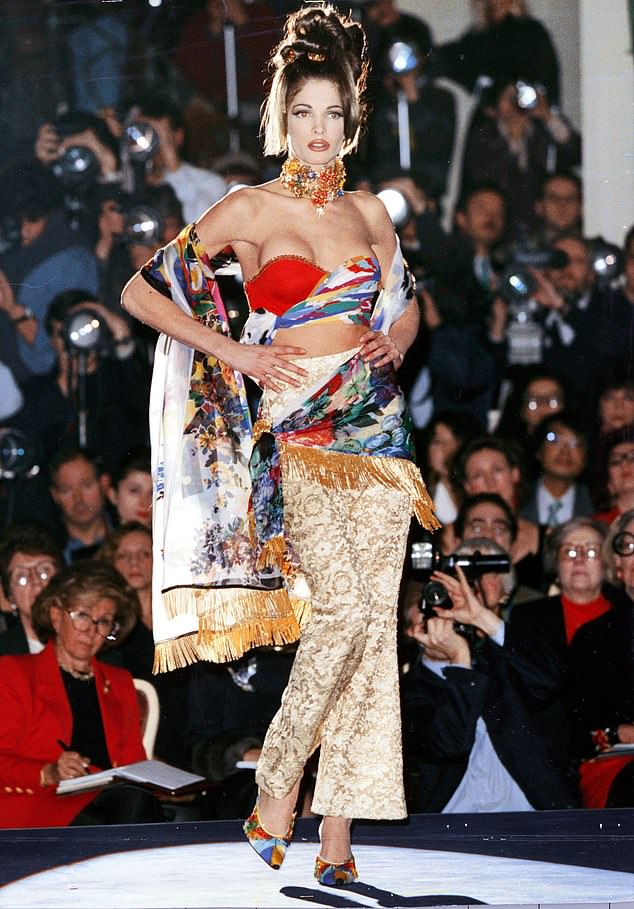 On the catwalk during the Versace show in Paris in 1992