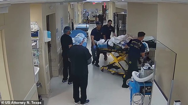 In a video shown in court, Ortiz can be seen watching a 57-year-old patient being wheeled away by paramedics in the middle of her medical emergency after contaminating one of her IV bags.