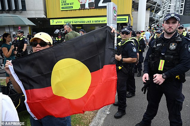 Australia Day has become a divisive issue, with protesters launching a demonstration outside the Gabba grounds in Brisbane on January 26 this year (pictured)