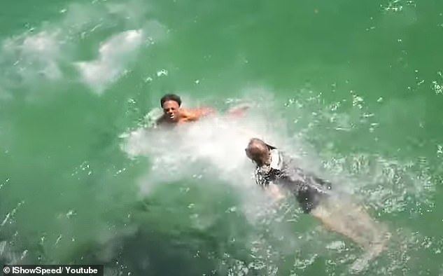 After performing a backflip off a cliff at Watson's Bay, Speed ​​painfully hit the water directly on his back and let out a scream after the awkward landing and had to be rescued by two Australians.