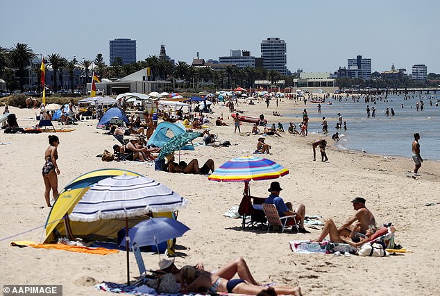 Melbourne hits 34 degrees Celsius on Friday and hits 36 degrees Celsius on Saturday (pictured from Port Melbourne Beach)