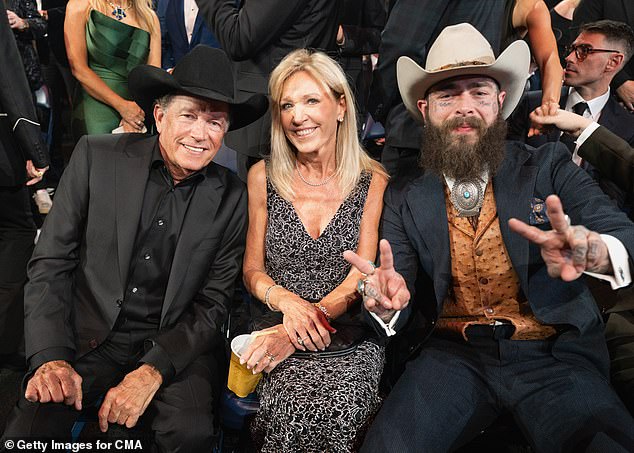 Fans accused Biles of giving a 'dirty look' at Norma Strait (center), wife of George Strait (L)