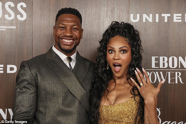 Majors was linked to actress Meagan Good in May 2023. They revealed they were engaged during a red carpet appearance on Sunday at the 2024 Ebony Power 100 (pictured)