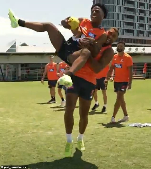 Speed ​​also became involved in training exercises and struggles, including being challenged by Callum Brown during GWS training