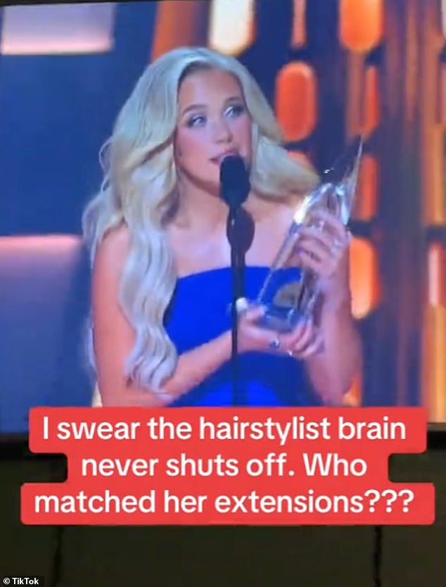 A hairstylist named Melissa recorded Megan accepting her award and wrote over the clip, “I swear the hairstylist's brain never turns off. Who matched her extensions???'