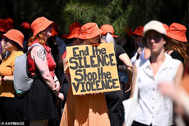 Pictured are participants at Melbourne's Family Violence Walk on Friday