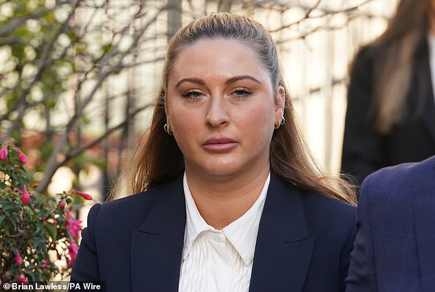 Nikita Hand (pictured outside court today) is suing Mr McGregor for rape and another man for assault