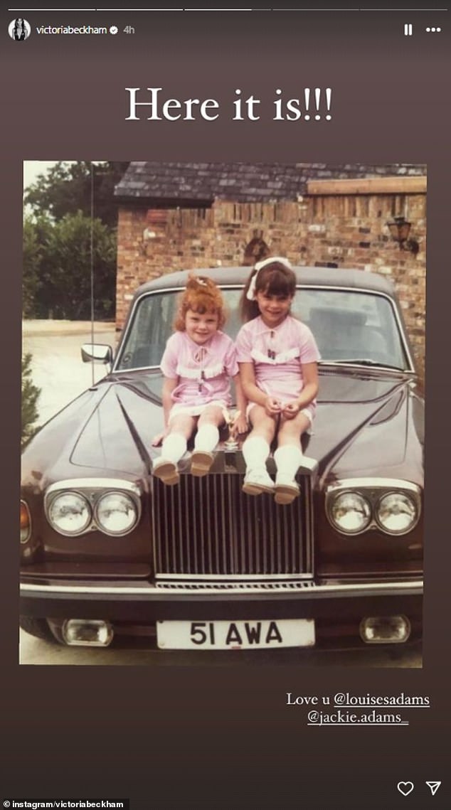 Finally, the WAG shared a photo of herself and Louise sitting on the bonnet of her father's old Rolls-Royce, wearing cute pink dresses