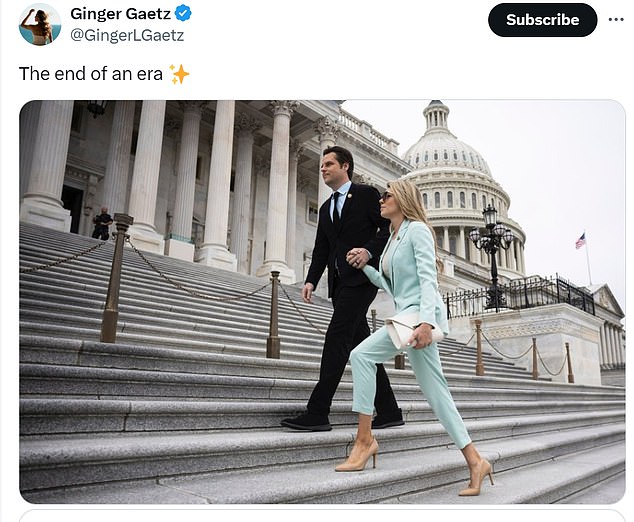 Ginger Luckey Gaetz reacts after Matt Gaetz ends his bid to become attorney general