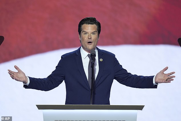 Matt Gaetz, R-Fla., speaks at the Republican National Convention in Milwaukee, Wednesday, July 17, 2024