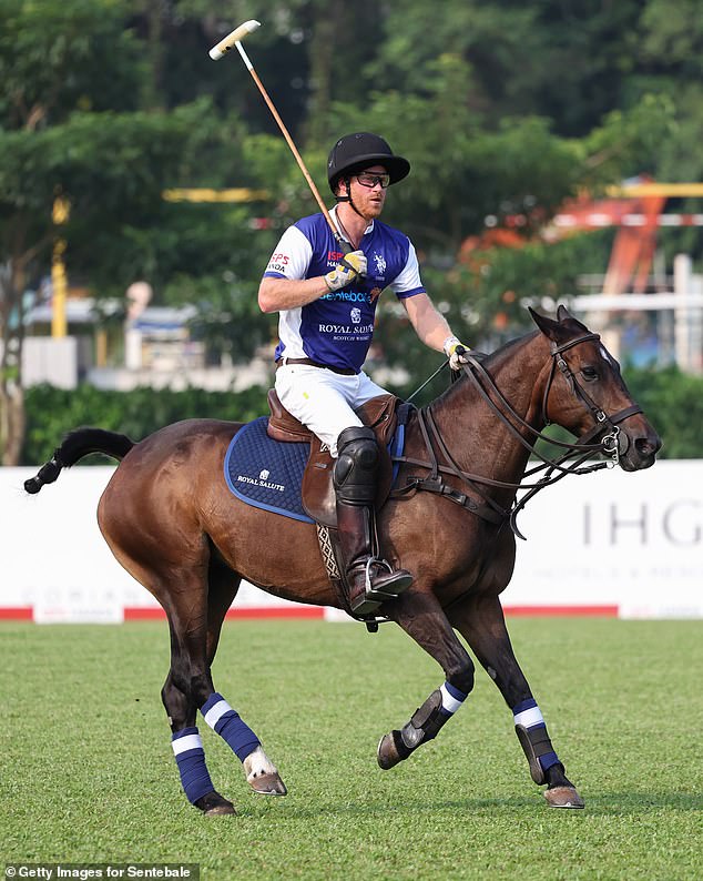 Prince Harry plays polo during the Sentebale ISPS Handa Polo Cup on August 12, 2023. However, it does not appear he will be showing off his skills in the upcoming POLO series