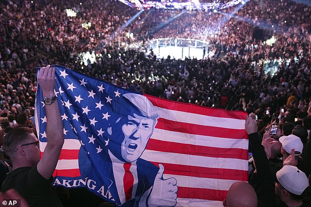 UFC supporters hold up a Trump flag during fight night at Madison Square Garden