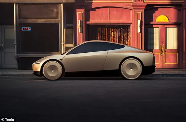 The Cybercab is a golden, ultra-slim and – arguably – more stylish version of the Model 3