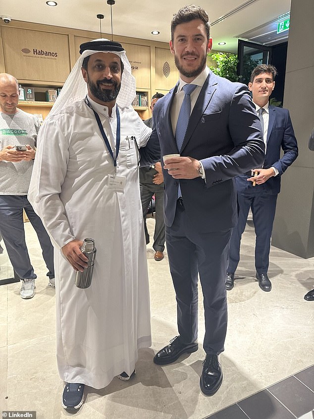 Anido Cuesta, is seen on an official trip with a Cuban delegation in Dubai with the CEO of Dubai Multi Commodities Center Ahmed Sultan Bin Sulayem