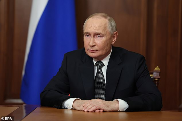 Russian President Vladimir Putin delivers a speech to the personnel and civilians of the Russian Armed Forces at the Kremlin in Moscow, Russia, November 21, 2024