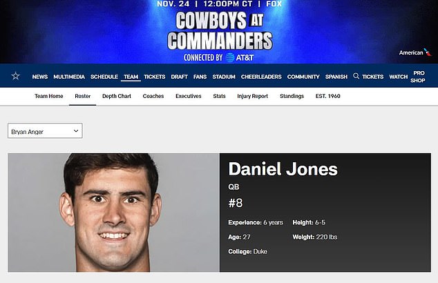 Jones was on the Cowboys' roster just hours after his release was announced in New York