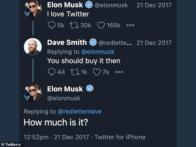 In 2017, Musk similarly asked what the price of Twitter was. Four years later, he bought the platform for $44 billion and renamed it X