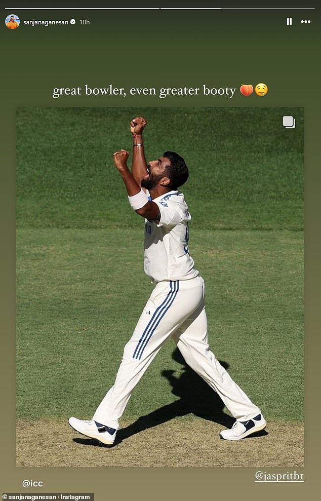 Ganesan posted this cheeky image of her husband after his devastating spell in the first Test