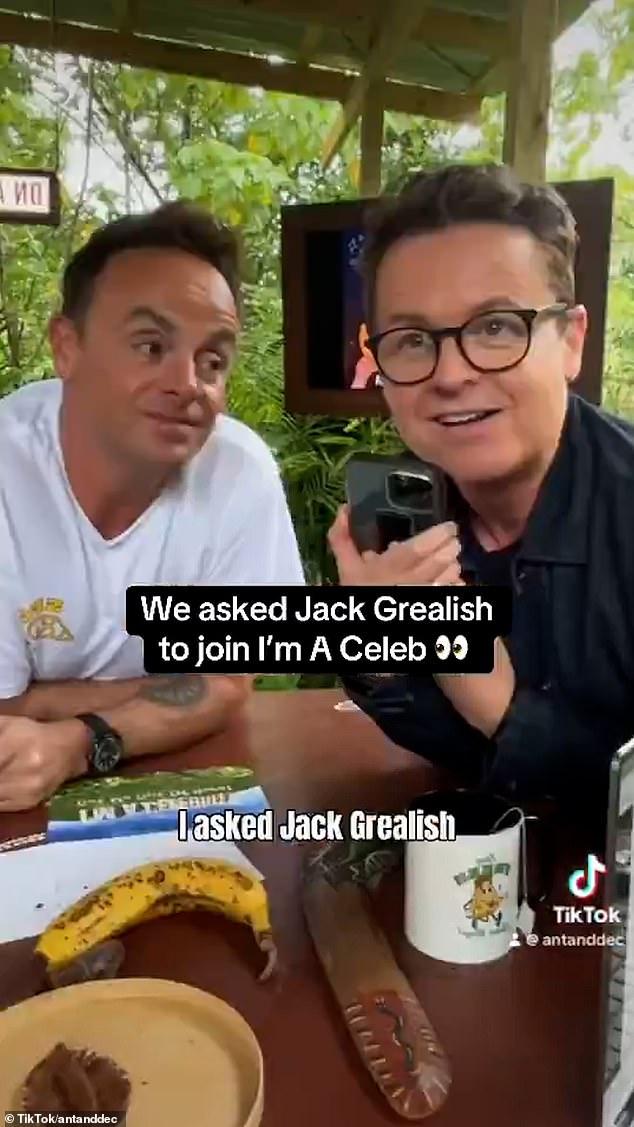 In a video shared to Ant and Dec's official X account, Dec joked: 'Jack Grealish. What do you think of Jack Grealish for next year?'