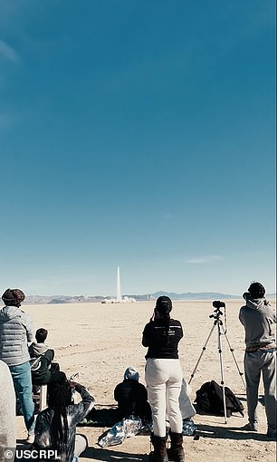 Above, students from the USC Rocket Propulsion Laboratory club watch as their Aftershock II blasts off on October 20, 2024