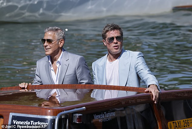 Pitt and Clooney were reportedly paid $35 million each to appear in the caper film, and had pushed for a theatrical release, but it was ultimately released on the AppleTV+ streaming service; the two arrive for the Venice Film Festival premiere in September