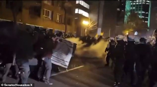 Riot police used tear gas on Friday evening in an attempt to liberate the crowd