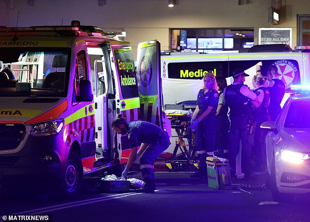 The gunman remains on the run after police were called to Baptist Street in Surry Hills after locals heard gunshots just before 8pm on Friday (pictured is Friday's scene)