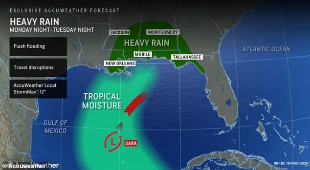 AccuWeather meteorologists warned that areas along the Gulf Coast could see heavy rainfall of up to 12 inches