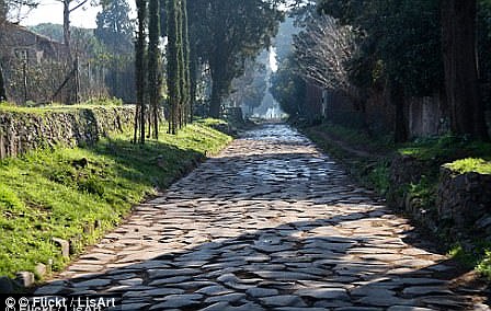 Roman roads were large structures, usually five to seven meters wide. In the image above left you can see wagon tracks on the Via Domitia near Ambrussum