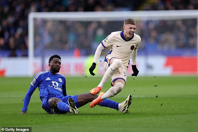 Leicester midfielder Wilfred Ndidi was only shown a yellow card for his challenge on Cole Palmer