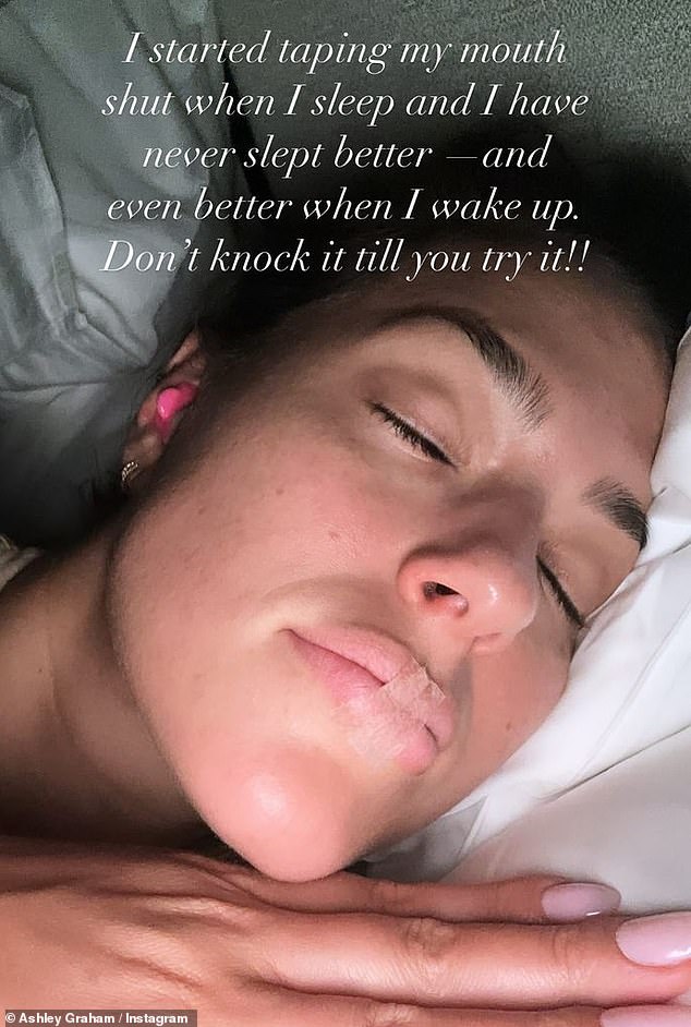 Supermodel Ashley Graham revealed she has started taping her mouth shut before falling asleep at night. There are many different brands of mouth tape and Graham appears to use medical tape. Other celebrity advocates include Gwyneth Paltrow and Jimmy Fallon