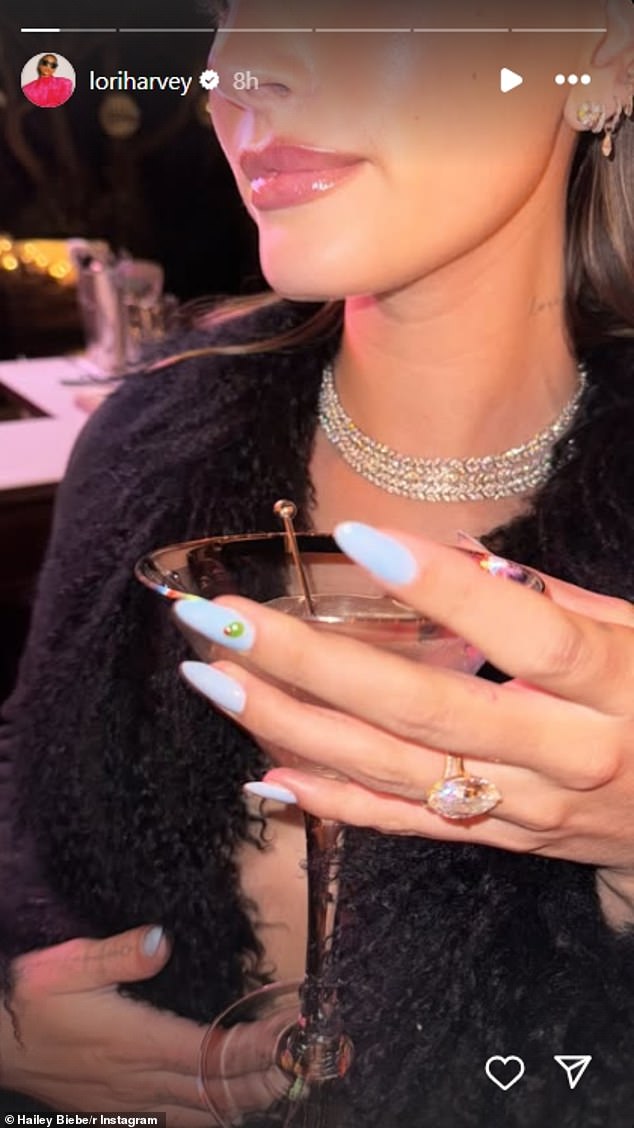 The new mom, who welcomed her first child, son Jack Blues, with husband Justin Bieber in late August, also wore a striking manicure, with a martini olive motif as a nod to her 