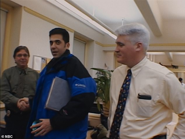 NBC investigative journalist Dan Slepian shook hands with veteran Bronx homicide detective Bobby Addolorato in 2002. Addolorato's partner John Schwartz is pictured at right