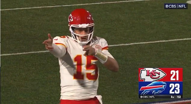 Mahomes pointed with both hands, which the league said mimicked the use of weapons