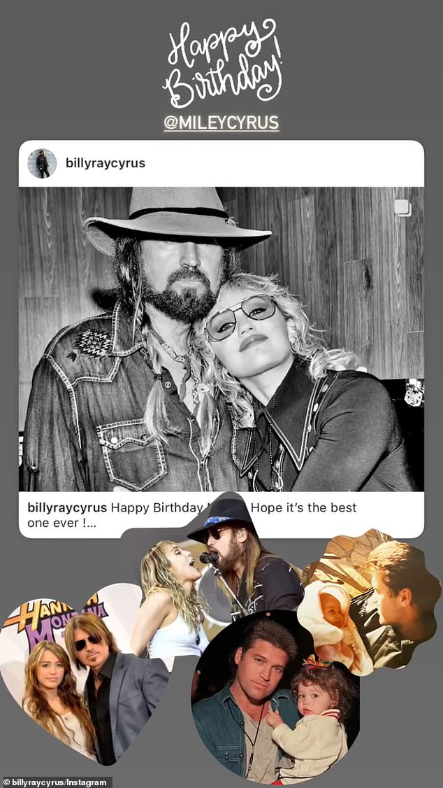 The Achy Breaky Heart singer, 63, shared a slideshow of images from times gone by with Miley on Instagram