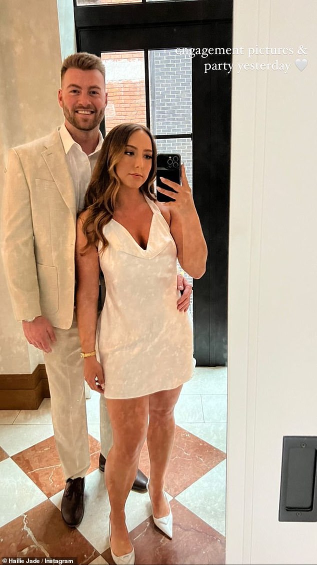 The influencer first met her now husband McClintock while attending Michigan State University. The couple started dating in 2016 and got engaged in February 2023. In May 2024, the couple married after eight years of dating; pictured April 2023