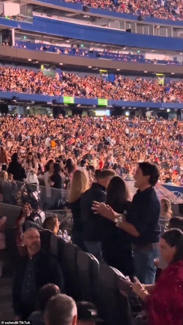 Trudeau appeared to be enjoying himself as he looked around the stadium