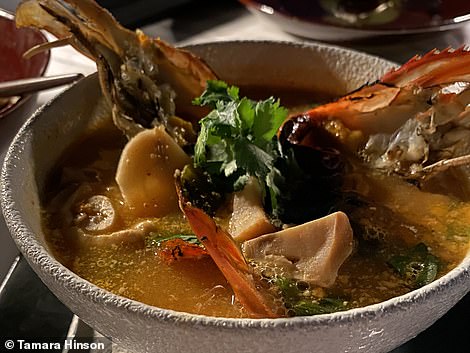 One of Tamara's dinner meals at Capella - shrimp and mushroom soup